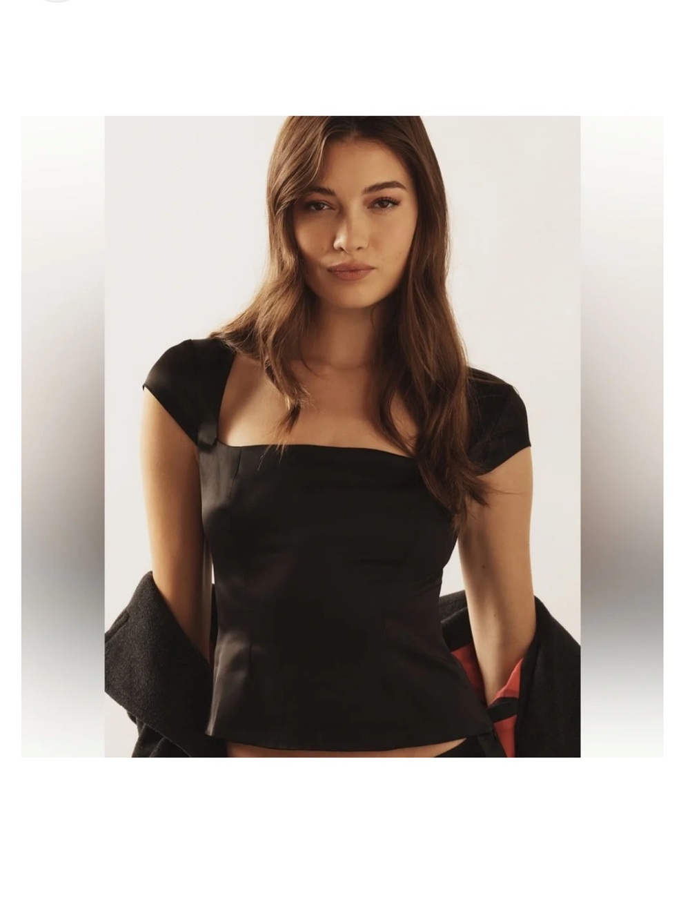 Reformation Cora Satin Top Black Size 8 NWT Square Neck Open Back Side Zip - Picture 5 of 12